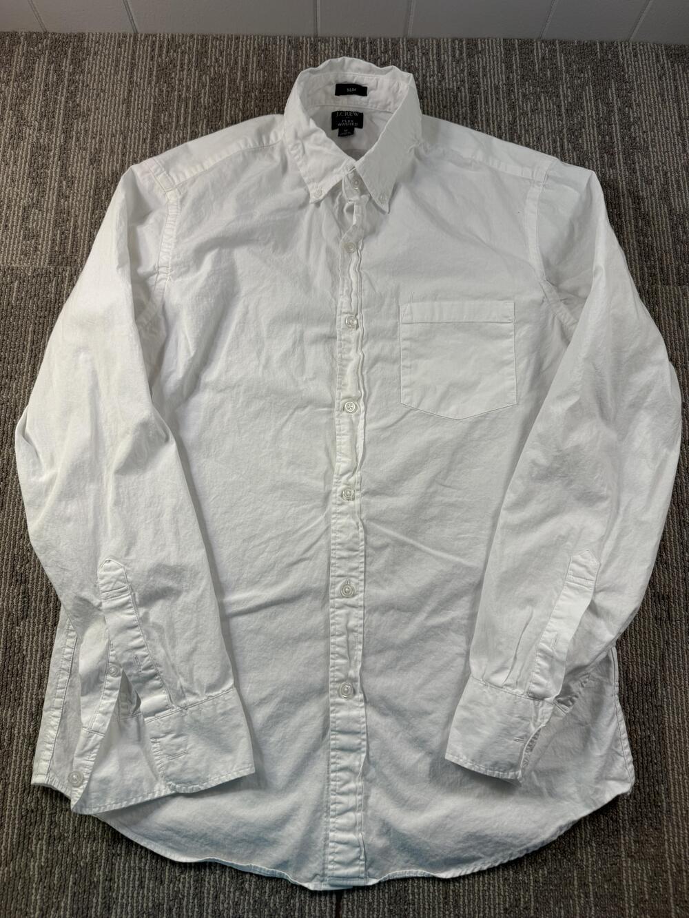 J.Crew Shirt Mens Medium White Solid Long Sleeve Button Down Casual Slim Stretch